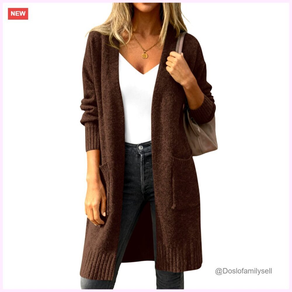 Oversized Chunky Knit Cardigan, Open Front, Side Pockets, Winter Sweater